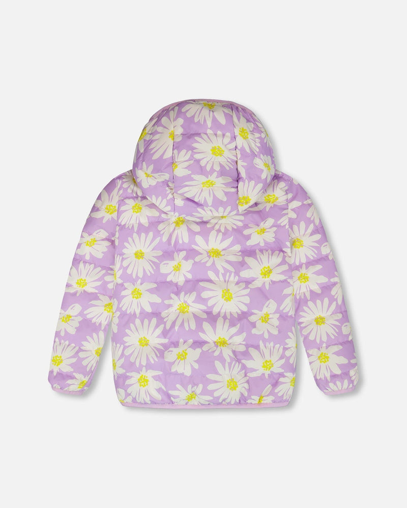 Quilted Mid-Season Jacket Purple Daisy Print