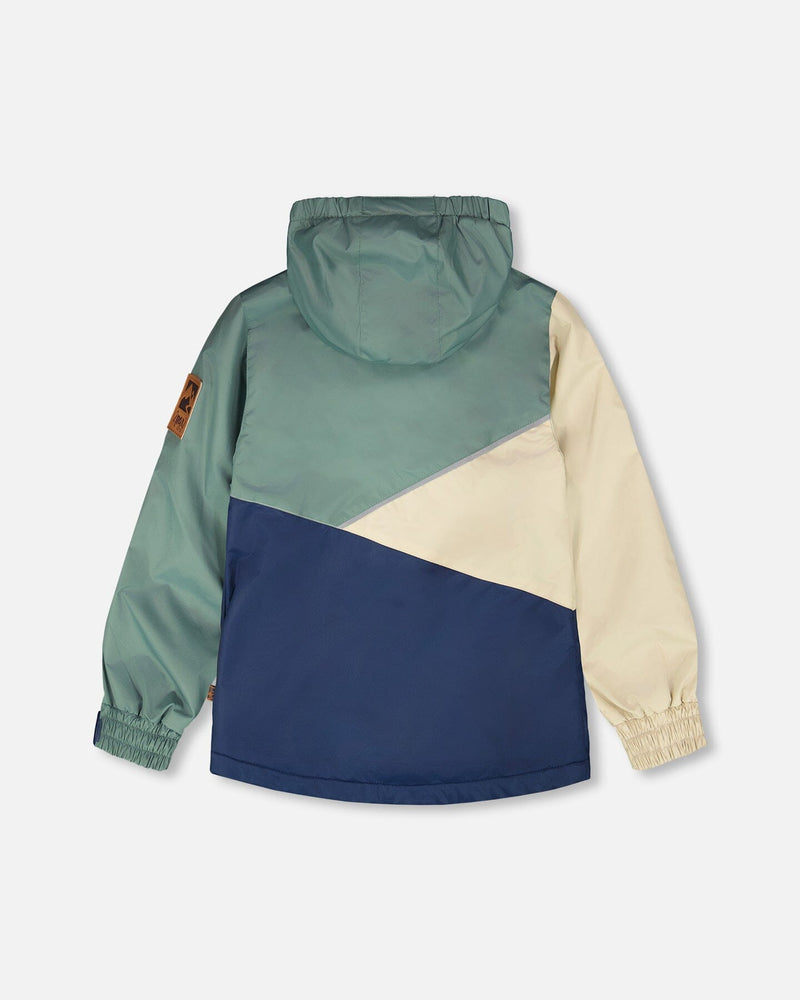 Mid-Season Jacket In Recycled Polyester Dark Green, Beige And Navy
