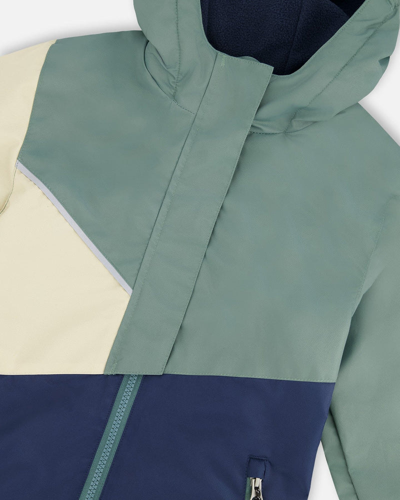 Mid-Season Jacket In Recycled Polyester Dark Green, Beige And Navy