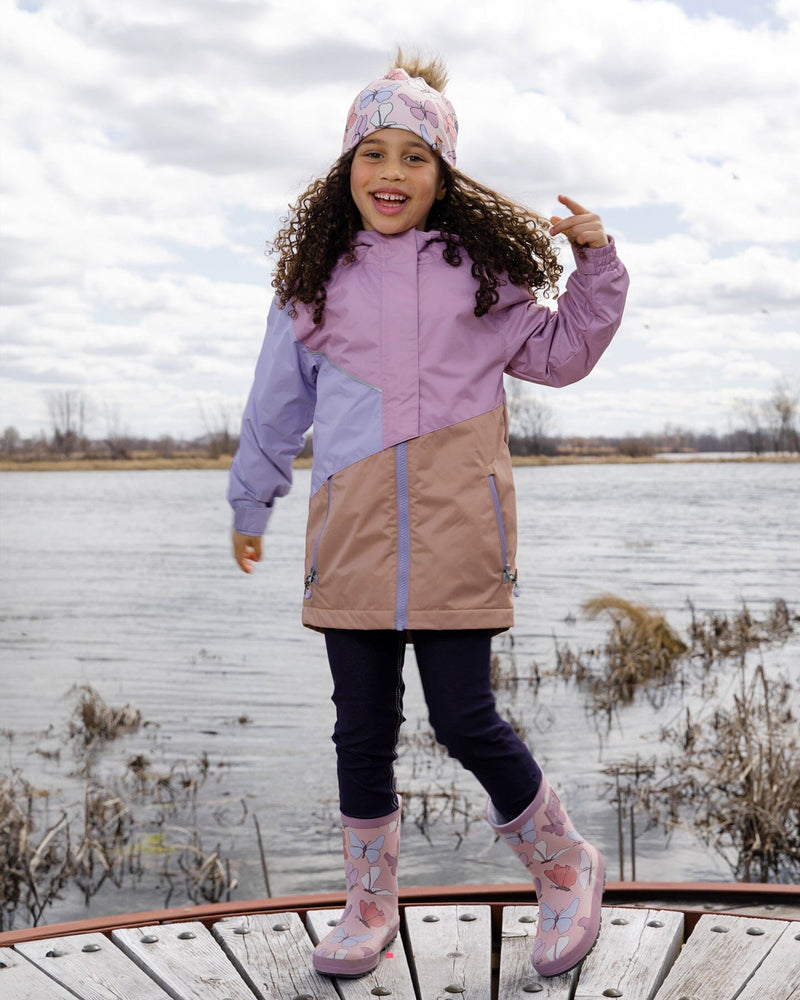 Mid-Season Jacket In Recycled Polyester Mauve, Lilac And Beige