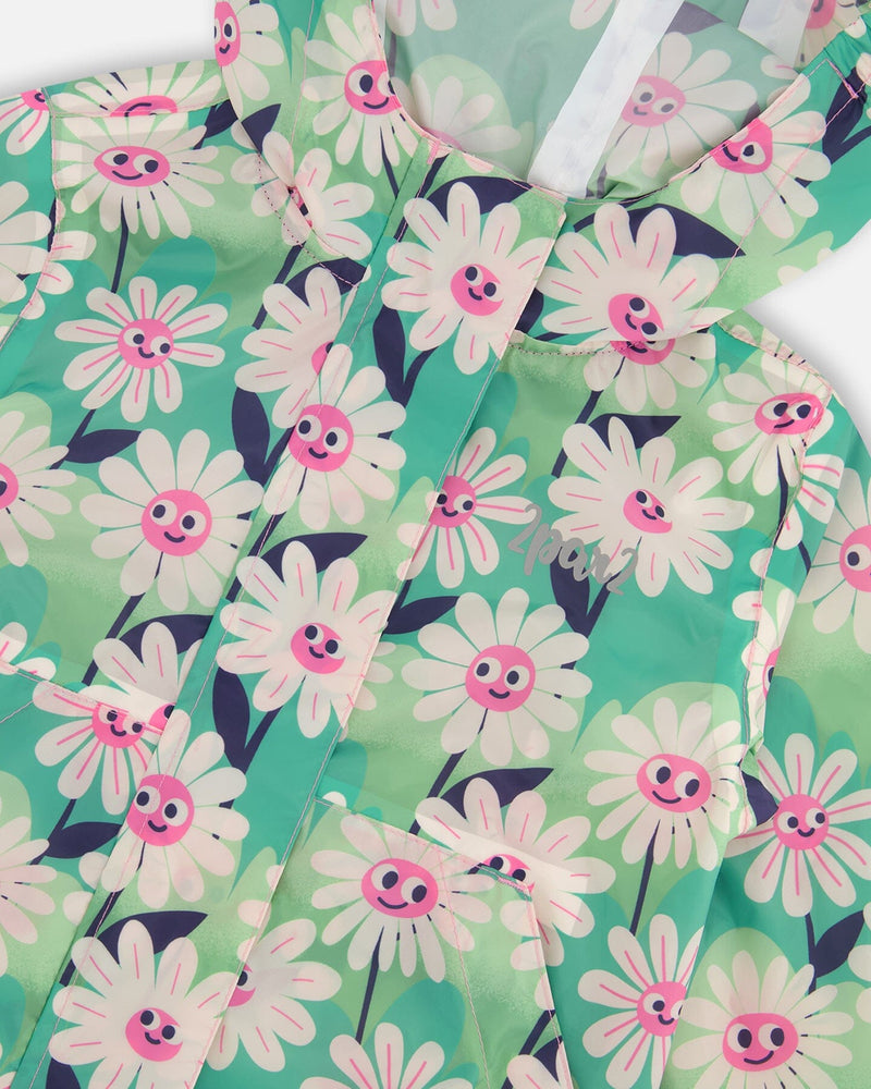 Packable Windbreaker In Polyester Green Smiling Flower Print