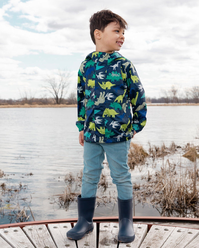 Packable Windbreaker In Polyester Blue Dinosaur Print