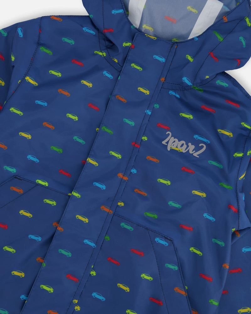 Packable Windbreaker In Polyester Blue Car Print