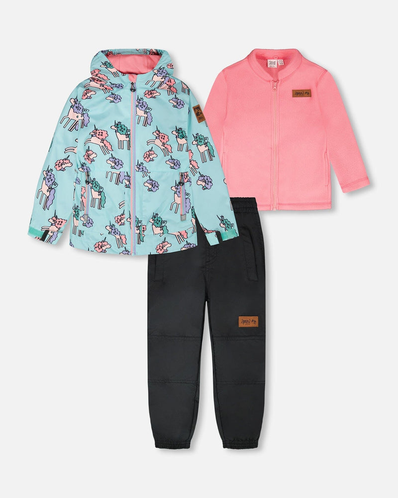 3-In-1 Two-Piece Mid-Season Outerwear Set Blue Unicorn Print
