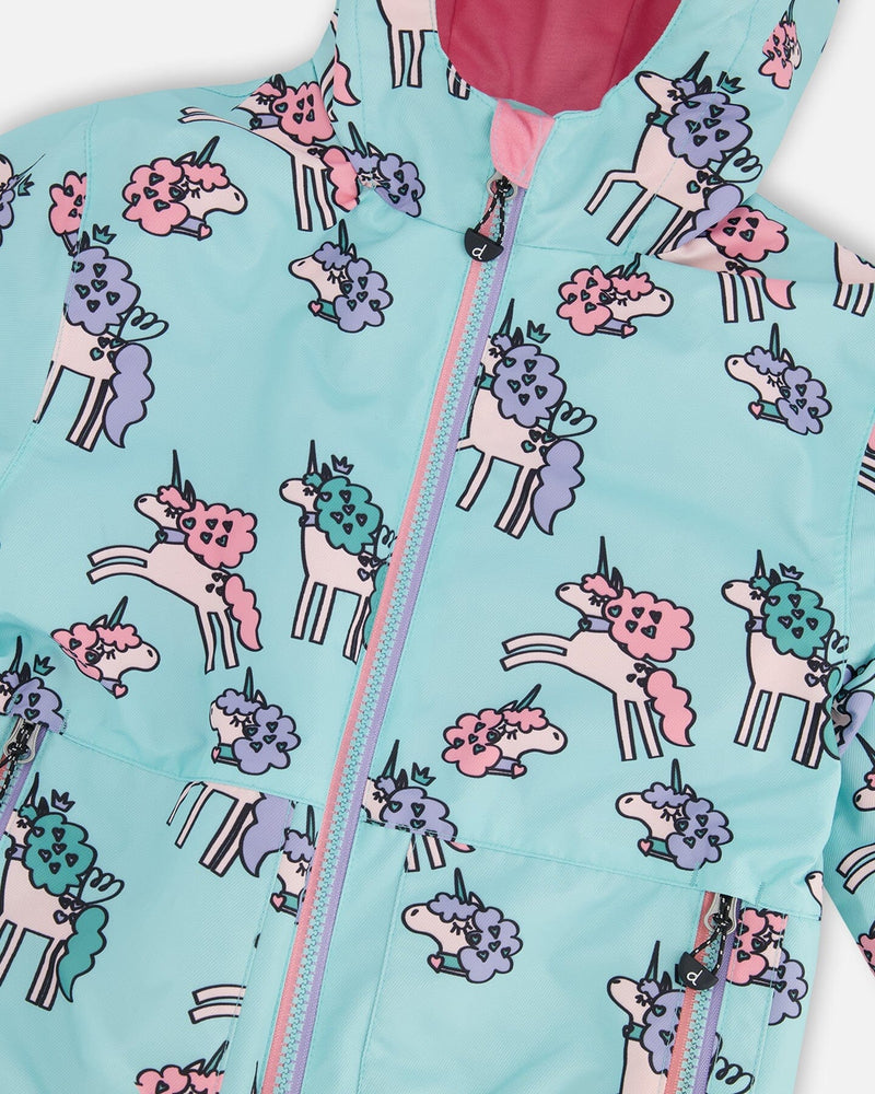 3-In-1 Two-Piece Mid-Season Outerwear Set Blue Unicorn Print