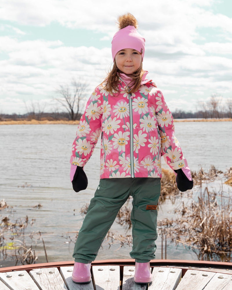 3-In-1 Two-Piece Mid-Season Outerwear Set Pink Smiling Flower Print