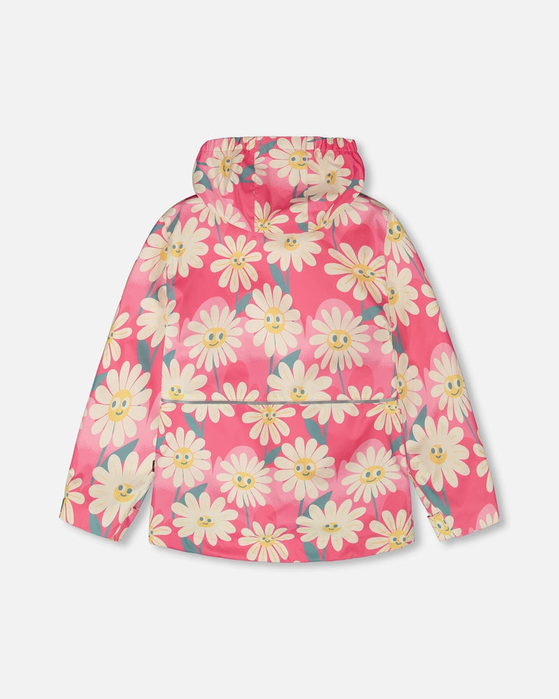 3-In-1 Two-Piece Mid-Season Outerwear Set Pink Smiling Flower Print