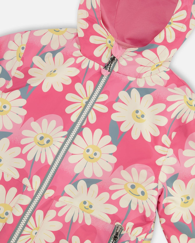 3-In-1 Two-Piece Mid-Season Outerwear Set Pink Smiling Flower Print