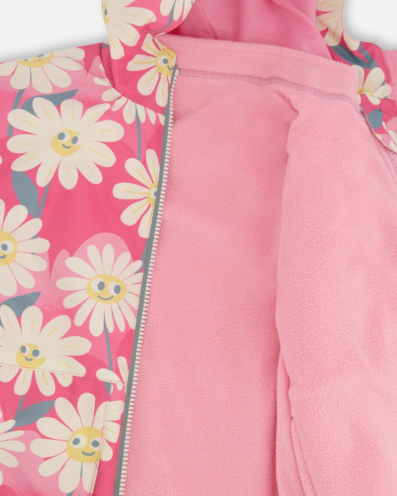 3-In-1 Two-Piece Mid-Season Outerwear Set Pink Smiling Flower Print