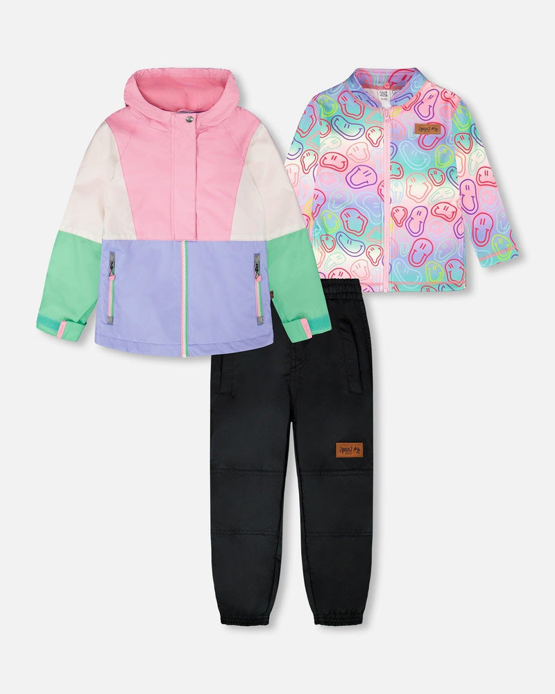 3-In-1 Two-Piece Mid-Season Outerwear Set Pink Colorblock