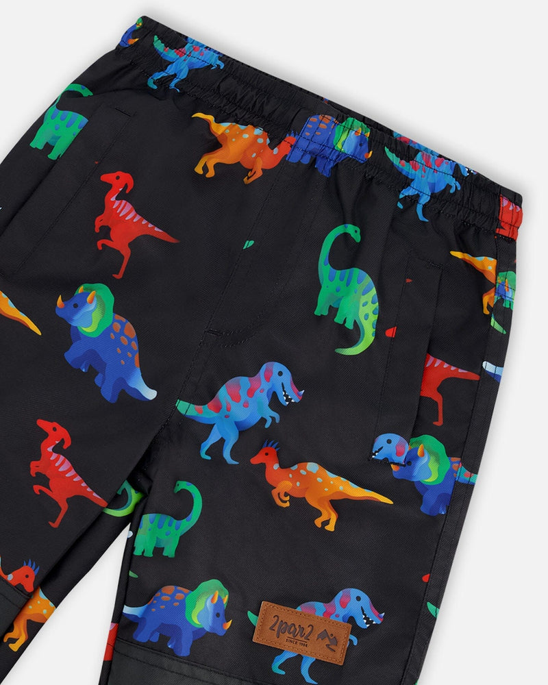 3-In-1 Two-Piece Mid-Season Outerwear Set Black Dinosaur Print