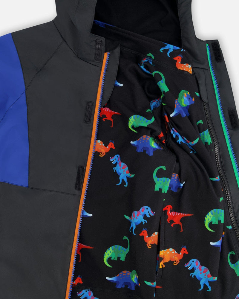 3-In-1 Two-Piece Mid-Season Outerwear Set Black Dinosaur Print
