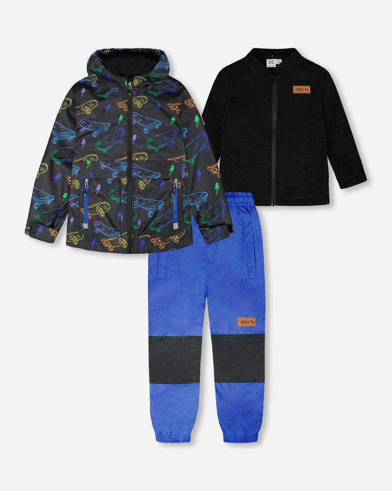 3-In-1 Two-Piece Mid-Season Outerwear Set Black Printed Skateboards