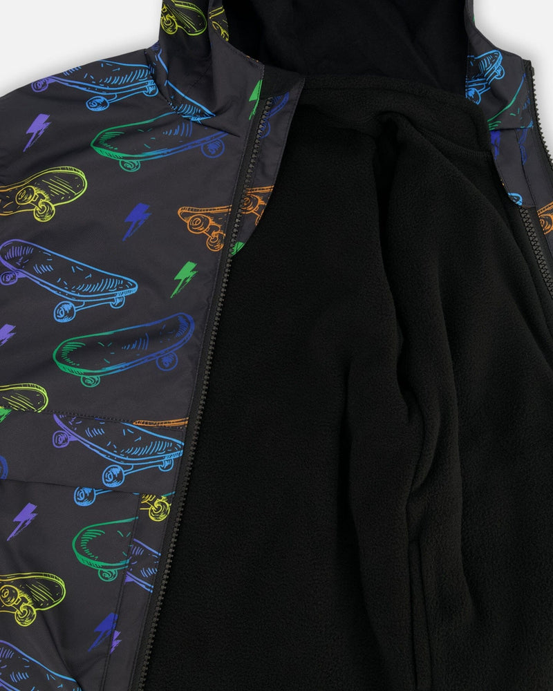 3-In-1 Two-Piece Mid-Season Outerwear Set Black Printed Skateboards