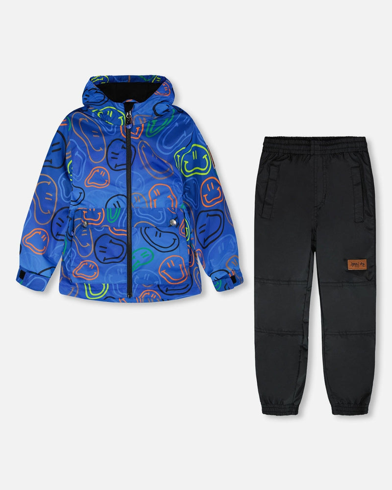 Two-Piece Mid-Season Outerwear Set Blue Printed Smileys