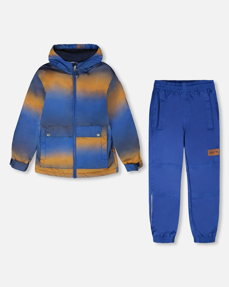 Two-Piece Mid-Season Outerwear Set Blue And Brown Gradient