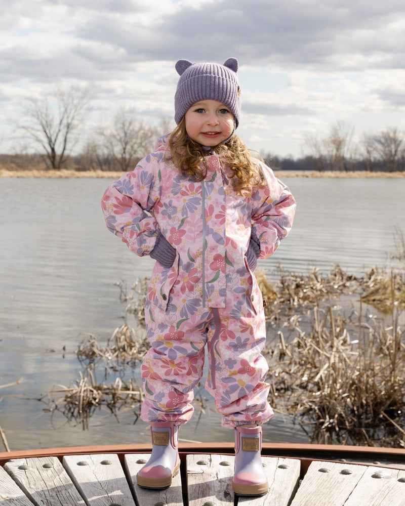Baby Mid-Season One-Piece Outerwear With Hat Pink Flower Print