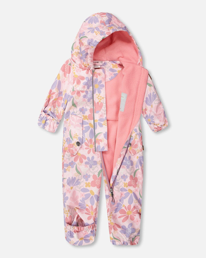 Baby Mid-Season One-Piece Outerwear With Hat Pink Flower Print