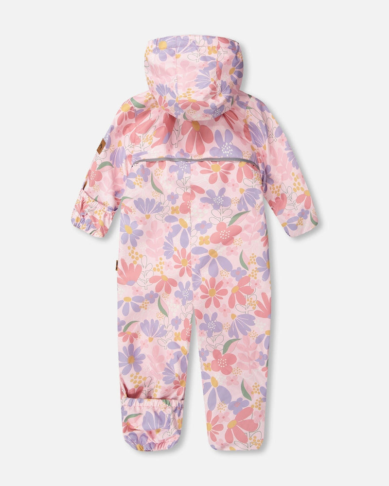 Baby Mid-Season One-Piece Outerwear With Hat Pink Flower Print