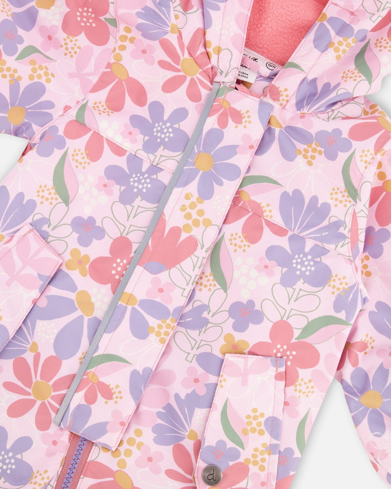 Baby Mid-Season One-Piece Outerwear With Hat Pink Flower Print