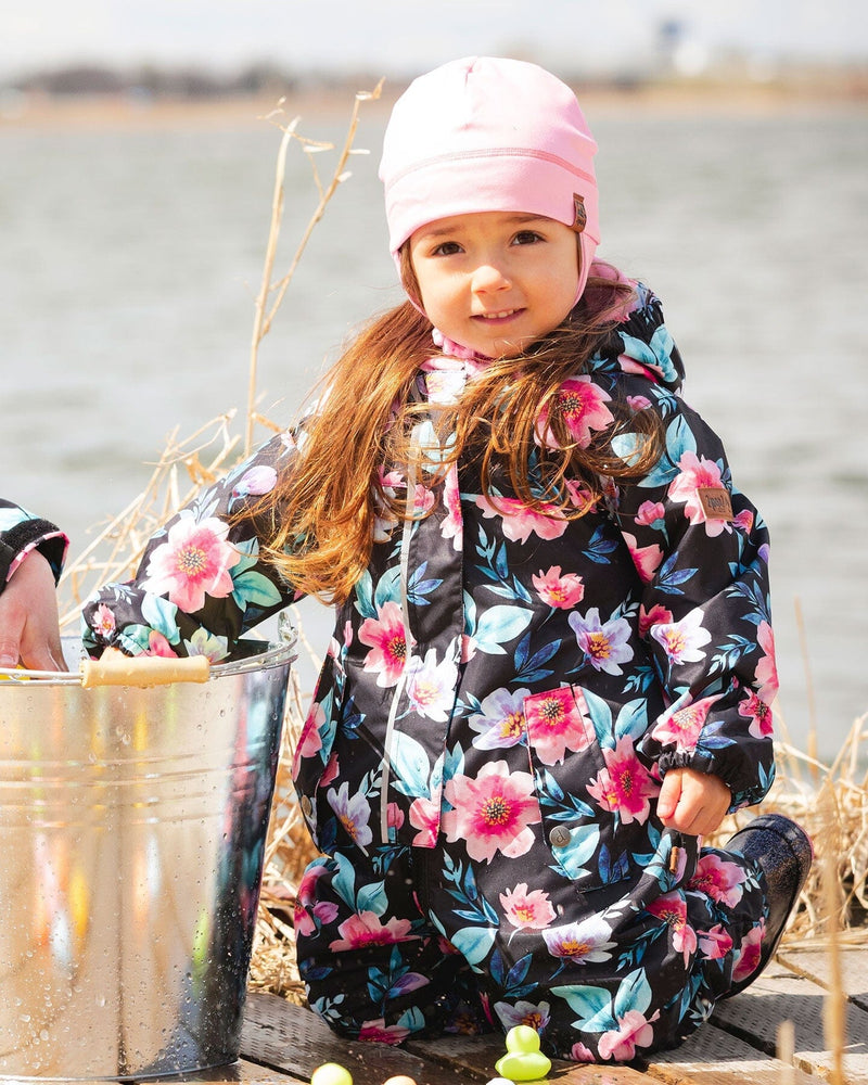 Baby Mid-Season One-Piece Outerwear With Hat Black Printed Flowers
