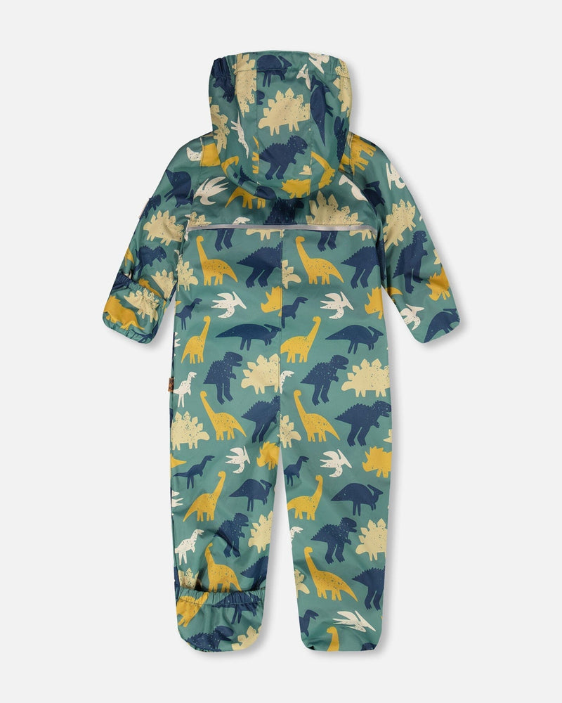 Baby Mid-Season One-Piece Outerwear With Hat Green Dinosaur Print