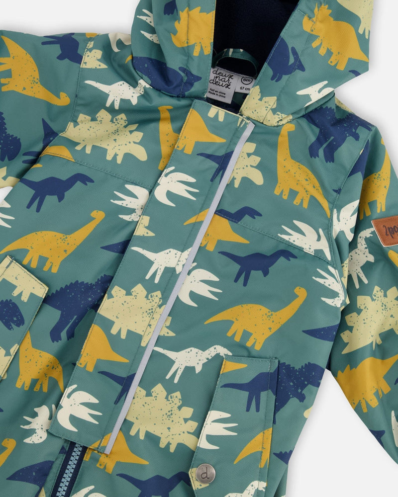 Baby Mid-Season One-Piece Outerwear With Hat Green Dinosaur Print