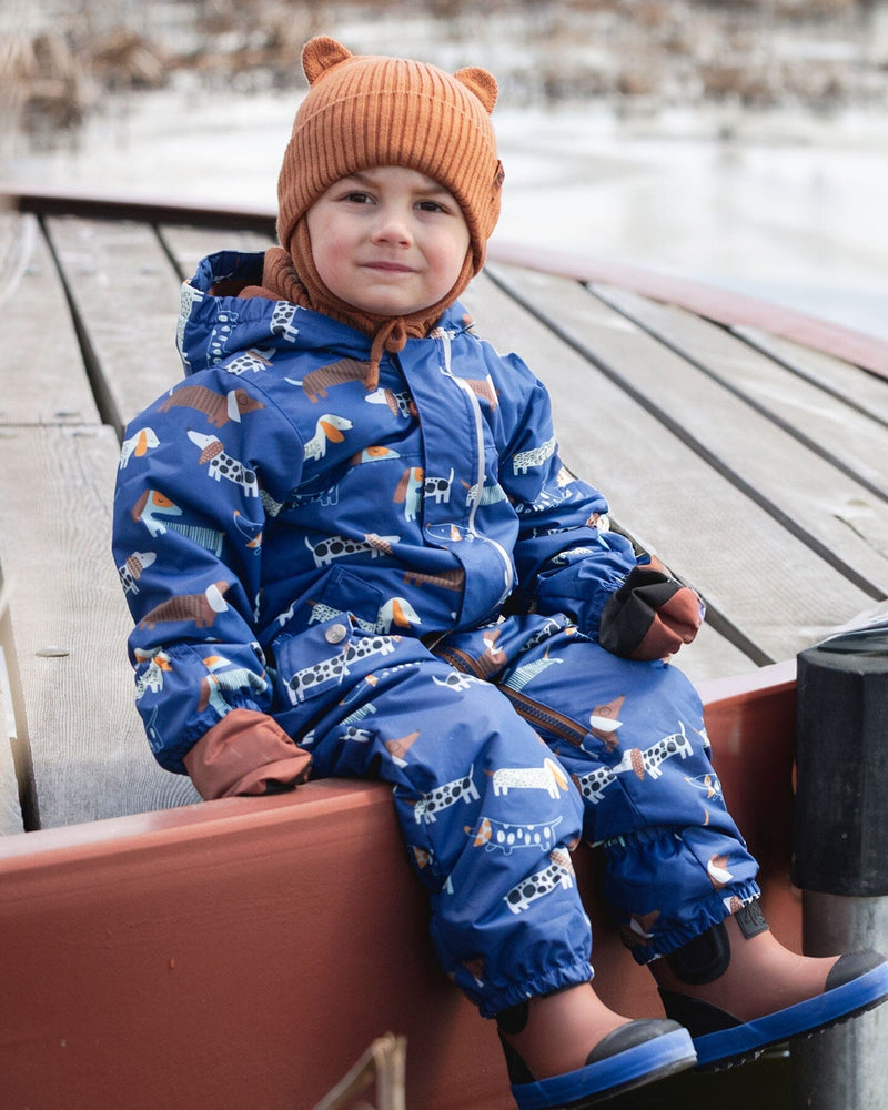 Baby Mid-Season One-Piece Outerwear With Hat Blue Dog Print