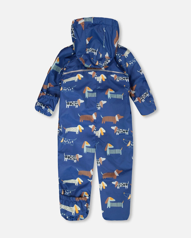 Baby Mid-Season One-Piece Outerwear With Hat Blue Dog Print