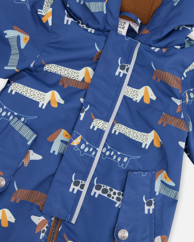 Baby Mid-Season One-Piece Outerwear With Hat Blue Dog Print