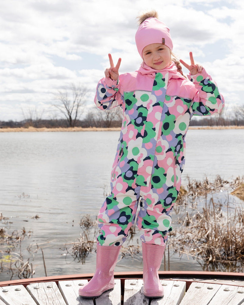 Kids Mid-Season One-Piece Outerwear Black Printed Flowers