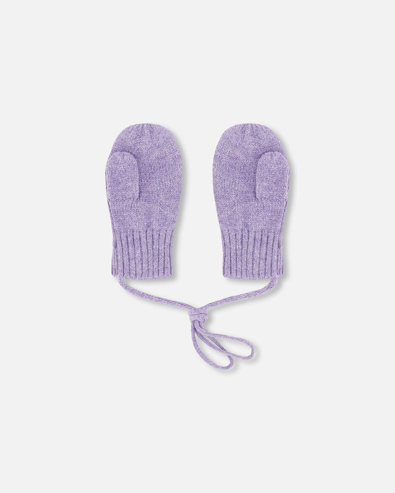 Baby Knit Mittens With Cord Lavender