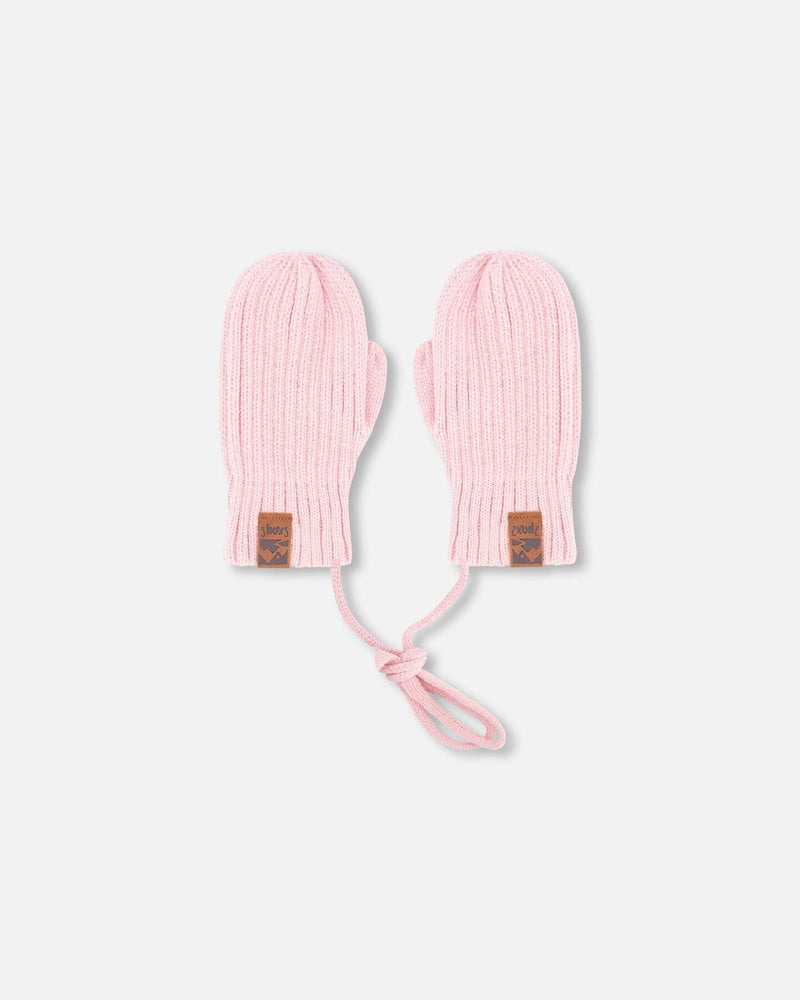Baby Knit Mittens With Cord Pale Pink