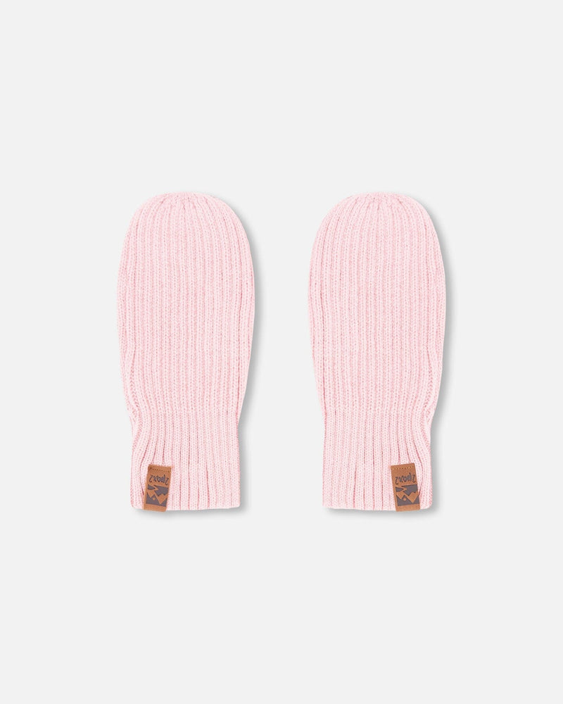 Ribbed Knit Mittens Pale Pink