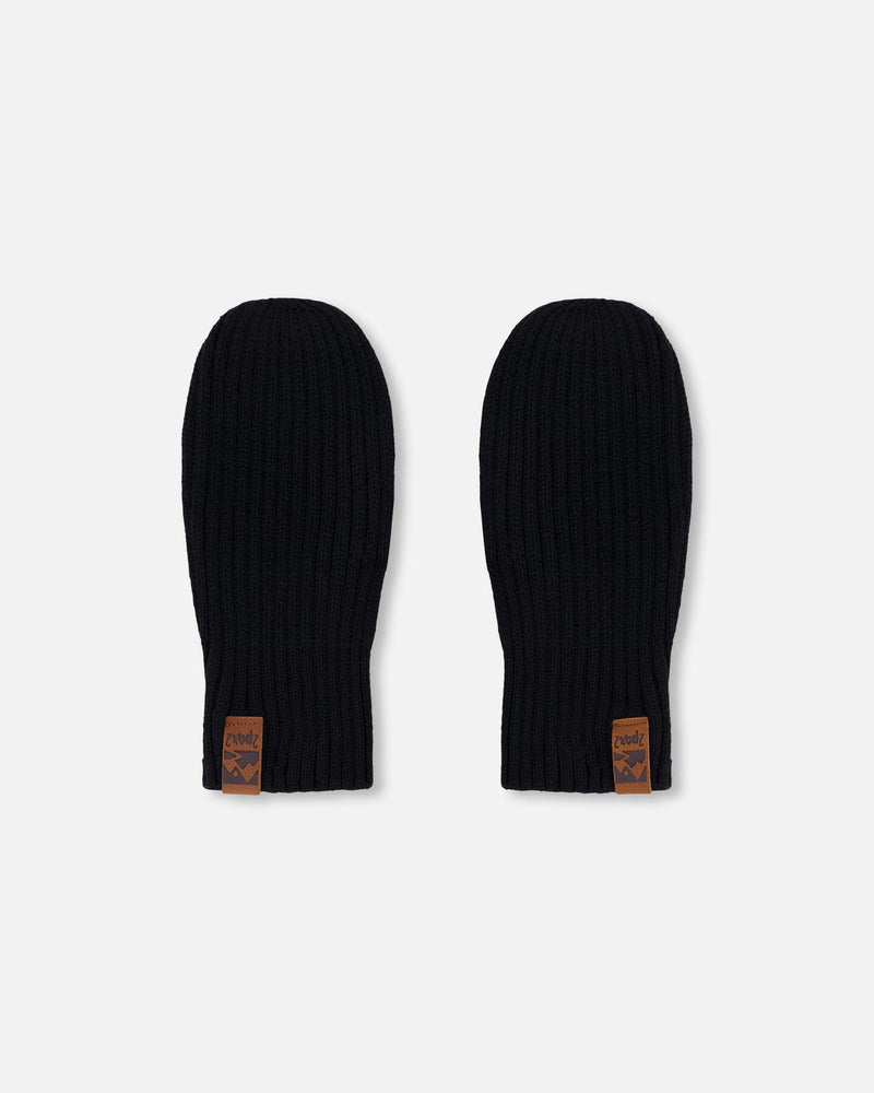 Ribbed Knit Mittens Black