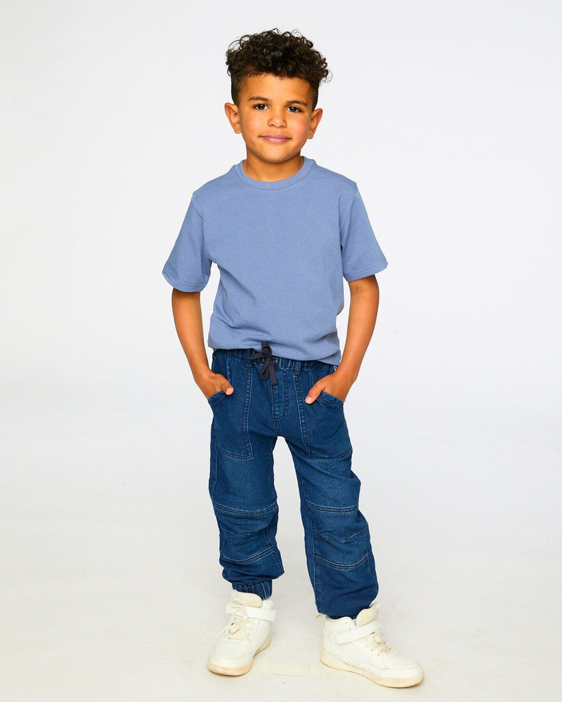 Stretch French Terry Denim Jogger Navy Blue