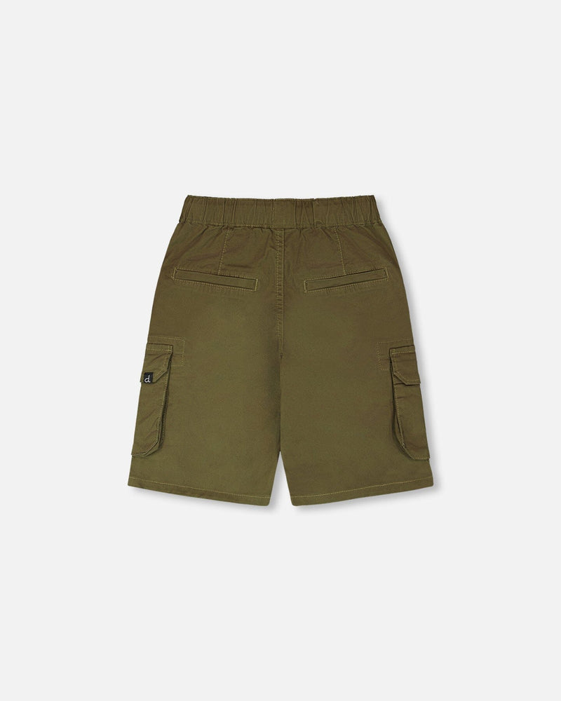 Stretch Twill Bermuda With Cargo Pockets Dark Khaki Green