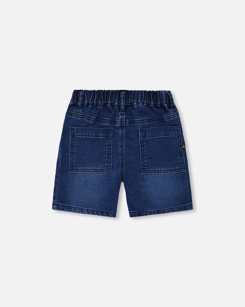 French Terry Navy Blue Denim Shorts