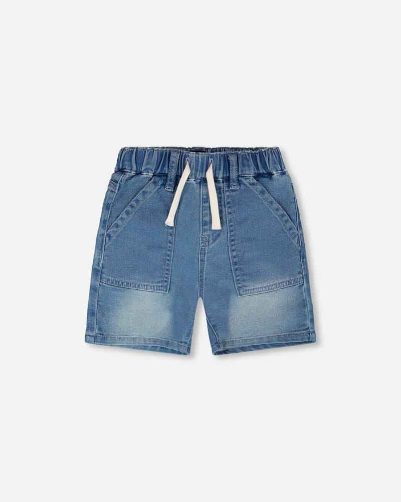 French Terry Light Blue Denim Shorts