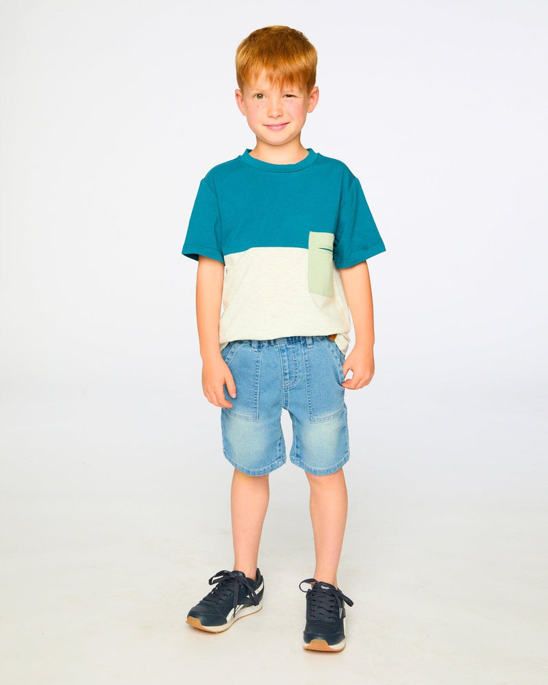 French Terry Light Blue Denim Shorts