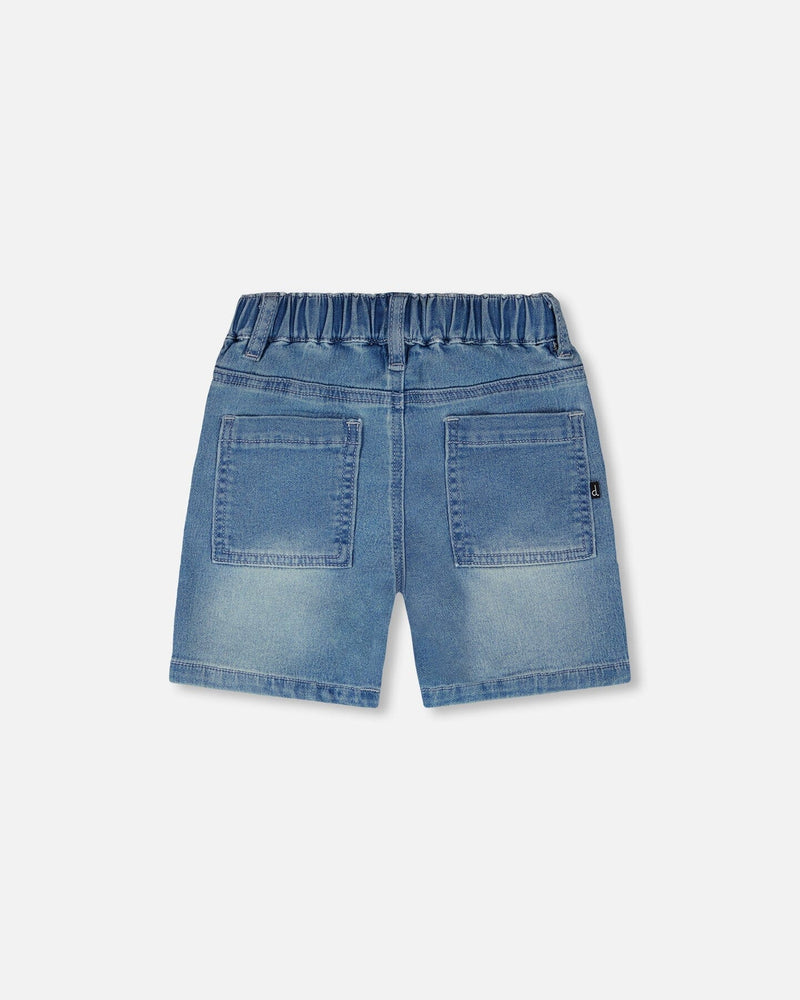 French Terry Light Blue Denim Shorts