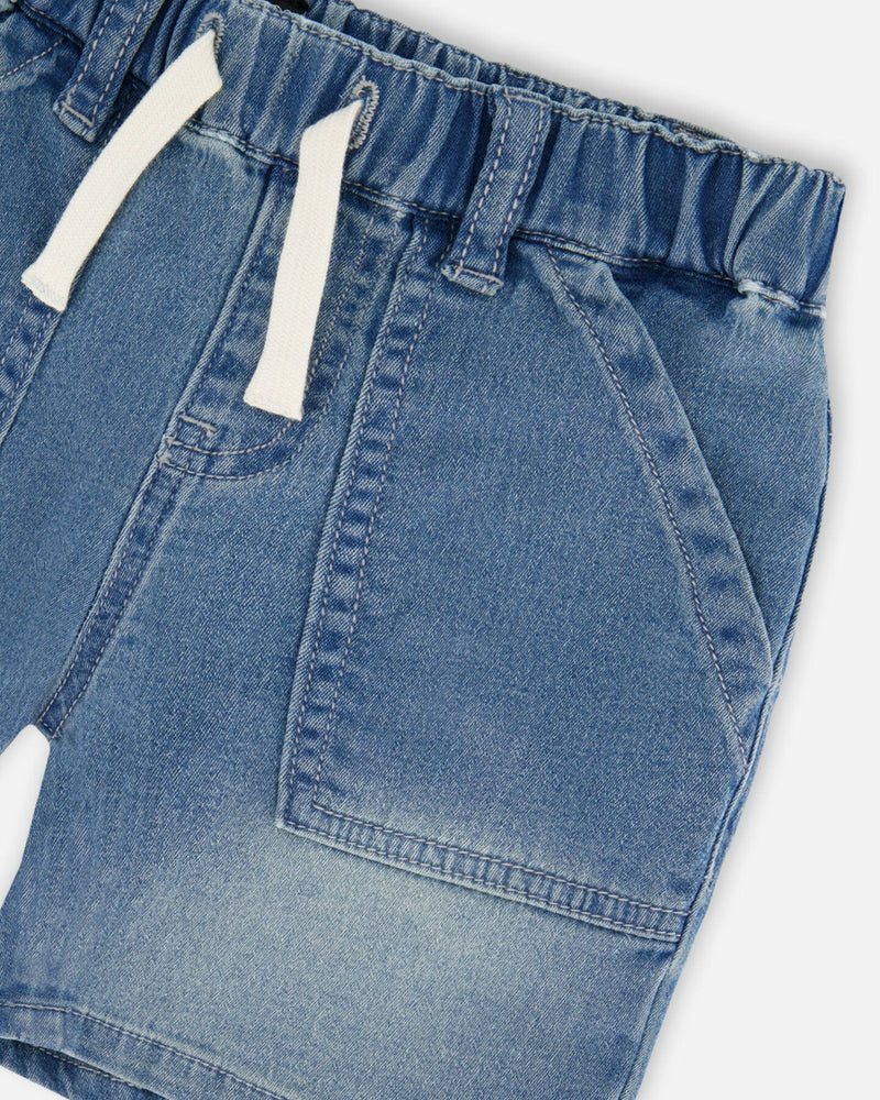 French Terry Light Blue Denim Shorts