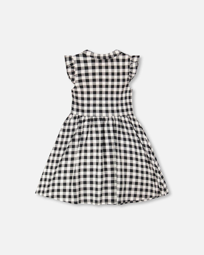 Sleeveless Button Down Dress Black Gingham