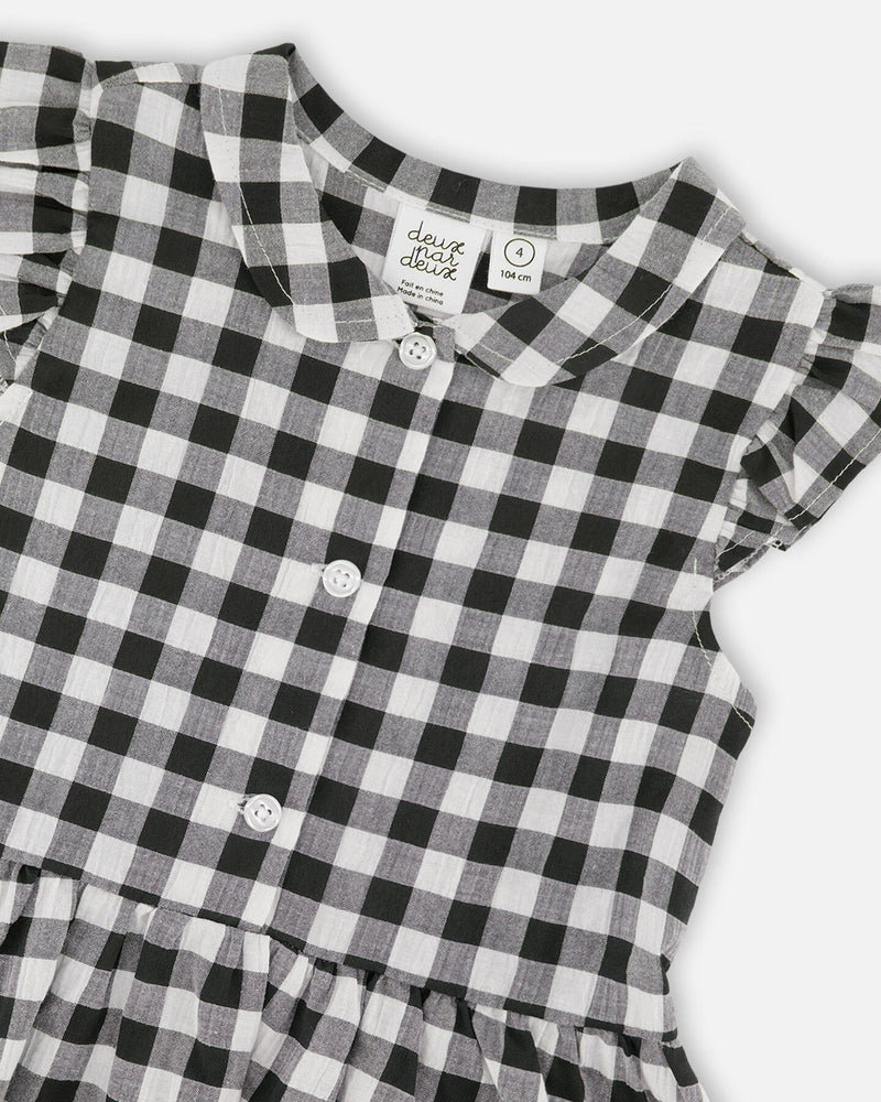 Sleeveless Button Down Dress Black Gingham