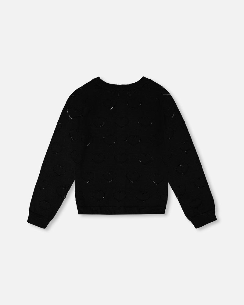 Pointelle Knit Cardigan Black