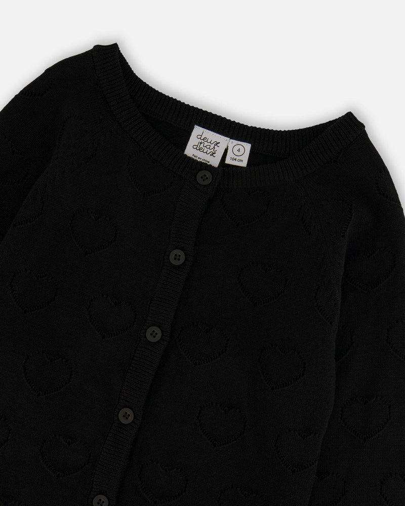 Pointelle Knit Cardigan Black