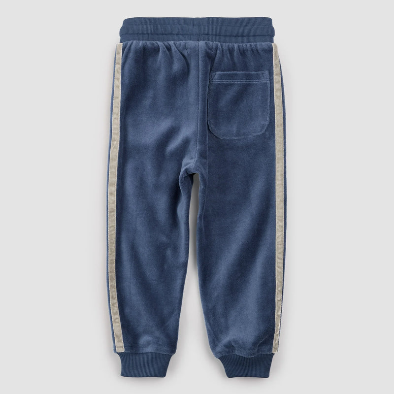Retro Stripe Joggers | Blue Velour | Miles the Label