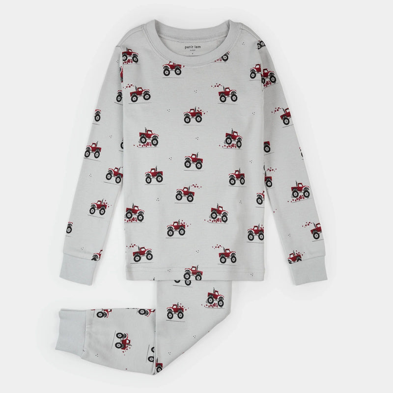 Monster Truck Love Print on Lunar Rock PJ Set | Petit Lem