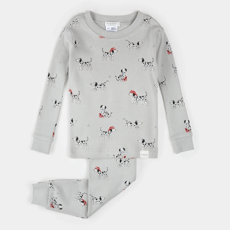 Firefighter Dalmatian Print on Light Grey Infant PJ set | Petit Lem