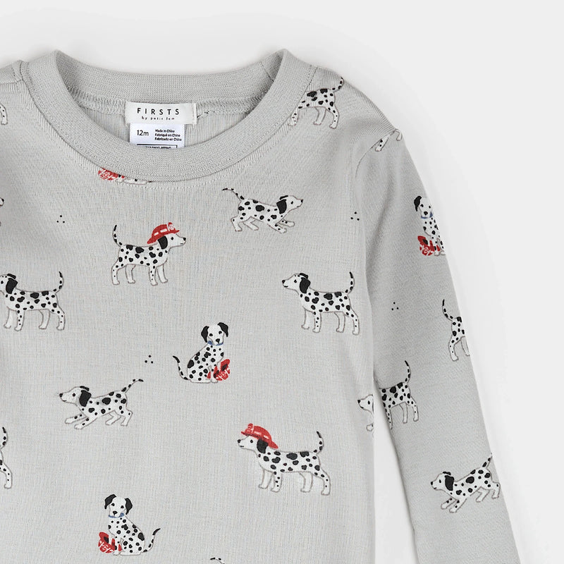 Firefighter Dalmatian Print on Light Grey Infant PJ set | Petit Lem